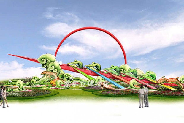 主題綠雕“同舟共濟(jì)”設(shè)計效果圖