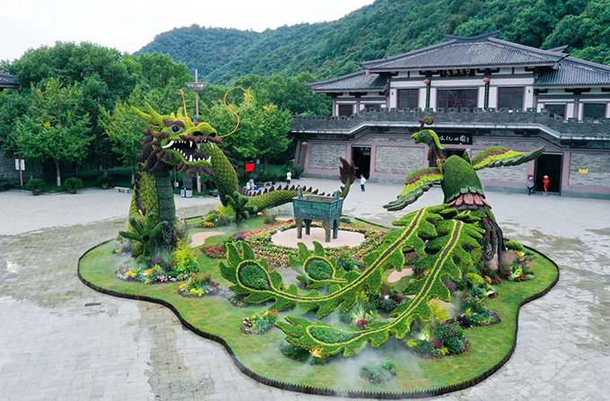 2020年9月浙江杭州富陽東吳文化公園國慶綠雕項(xiàng)目“龍飛鳳舞鼎盛世” (8).jpg